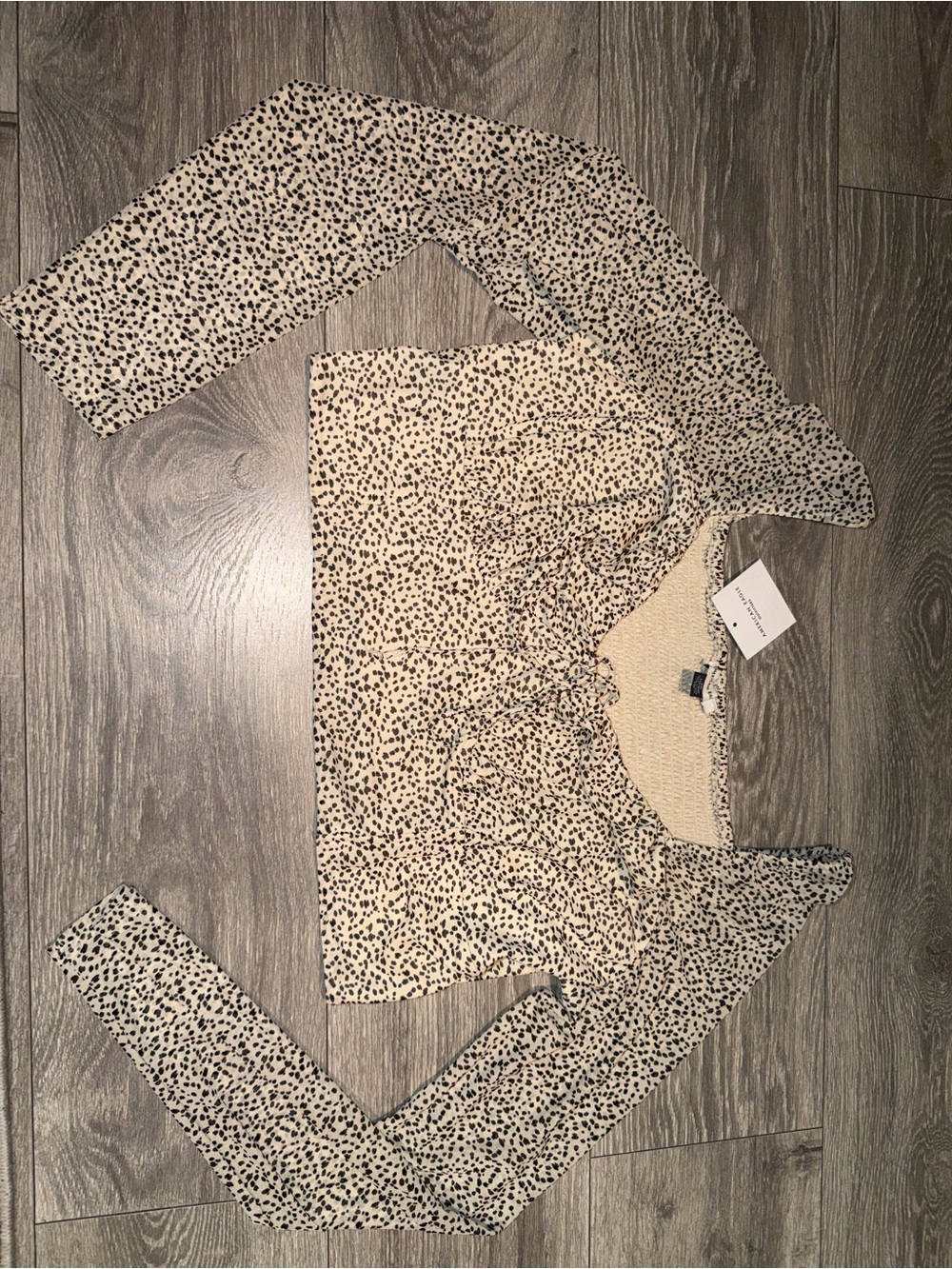 American Eagle Outfitters Ivory Crop Top with Black Dot Print